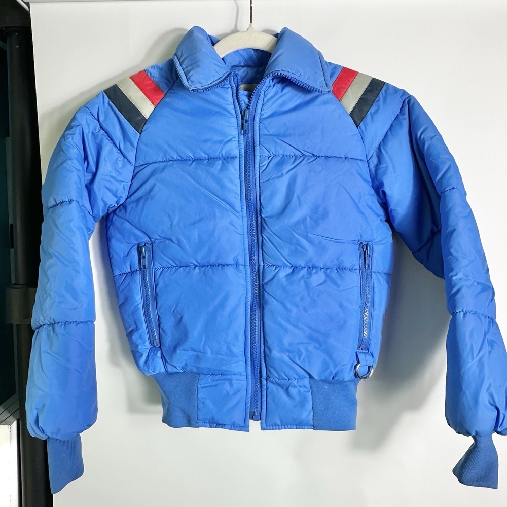 Vintage Kicks Blue Puffer Bomber Jacket Youth‎ Sz 12 Nylon Zip Insulated EUC!!